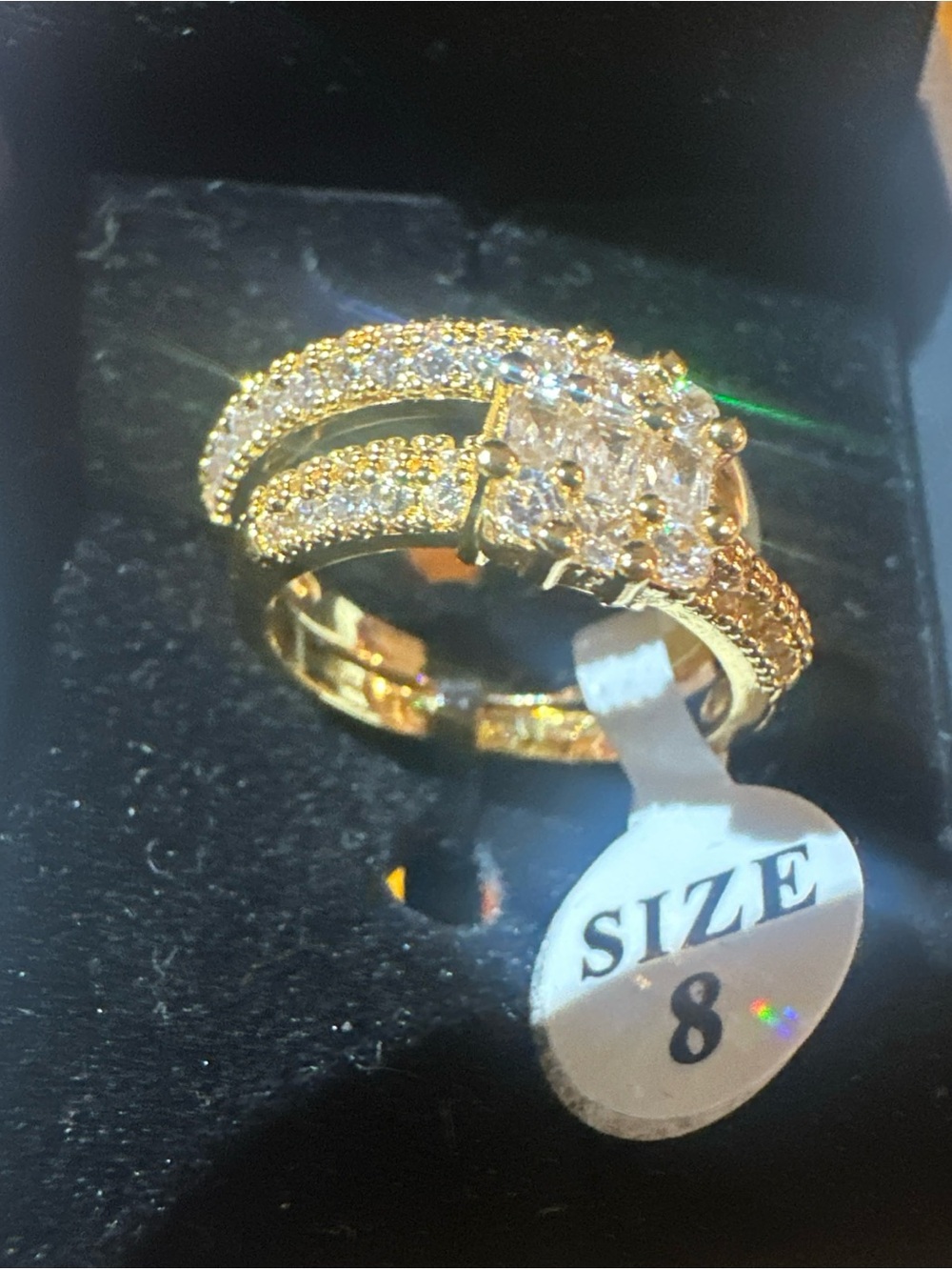 Gold Cubic Zirconia Pavé Bridal Ring Set - Gold Color